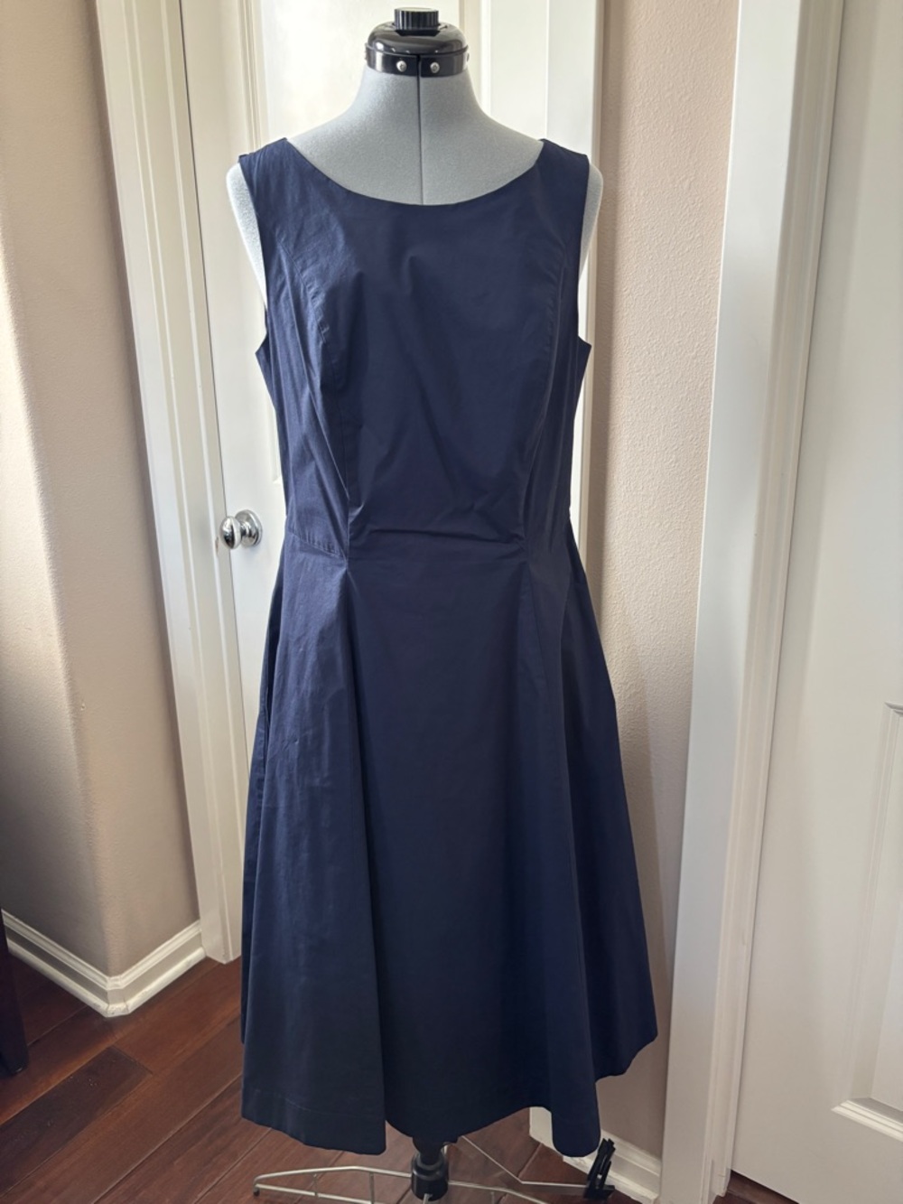 Boden Sleeveless Cotton A-line Midi Dress, Navy, Size 10R